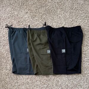 Men's Cargo Shorts with Elastic Waistband — Black, Olive & Charcoal